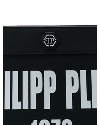 Мужской черный кожаный мужской клатч с принтом от Philipp Plein