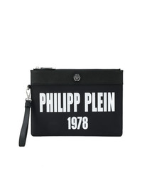 Мужской черный кожаный мужской клатч с принтом от Philipp Plein