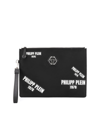 Мужской черный кожаный мужской клатч с принтом от Philipp Plein