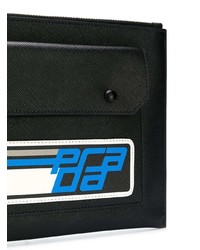 Мужской черный кожаный мужской клатч с принтом от Prada