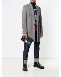 Мужской черный кожаный мужской клатч с принтом от Prada