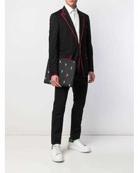Мужской черный кожаный мужской клатч с принтом от Alexander McQueen