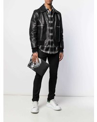 Мужской черный кожаный мужской клатч с принтом от Alexander McQueen