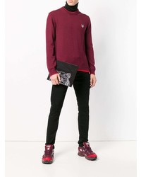 Мужской черный кожаный мужской клатч с принтом от Kenzo