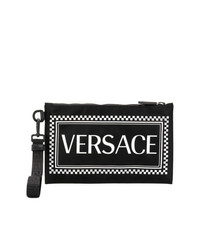 Мужской черный кожаный мужской клатч с принтом от Versace