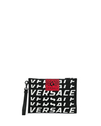 Мужской черный кожаный мужской клатч с принтом от Versace
