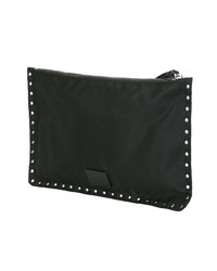 Мужской черный кожаный мужской клатч с украшением от Valentino