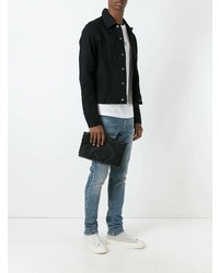 Мужской черный кожаный мужской клатч с украшением от Valentino