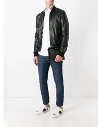 Мужской черный кожаный мужской клатч с украшением от Jimmy Choo