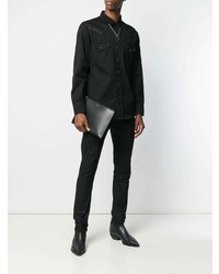 Мужской черный кожаный мужской клатч от Saint Laurent