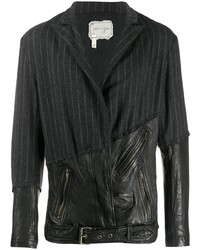 Черный кожаный пиджак в вертикальную полоску