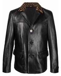 Мужской черный кожаный пиджак с принтом от Versace