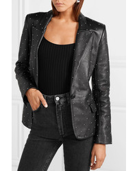 Женский черный кожаный пиджак с шипами от L'Agence