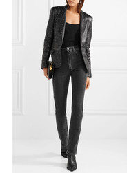 Женский черный кожаный пиджак с шипами от L'Agence