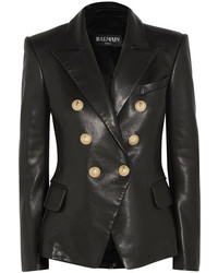 Женский черный кожаный пиджак от Balmain