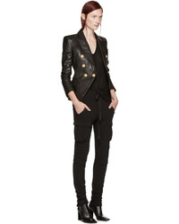 Женский черный кожаный пиджак от Balmain