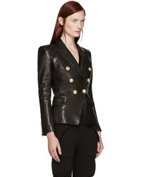 Женский черный кожаный пиджак от Balmain