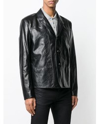 Мужской черный кожаный пиджак от Saint Laurent