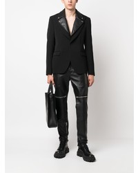Мужской черный кожаный пиджак от Moschino