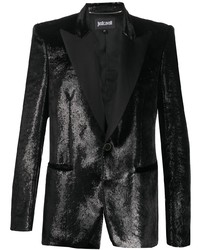 Мужской черный кожаный пиджак от Just Cavalli