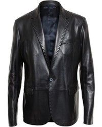 Мужской черный кожаный пиджак от Lanvin