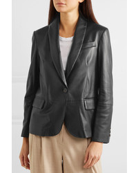 Женский черный кожаный пиджак от Brunello Cucinelli