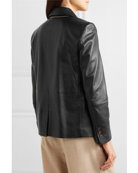 Женский черный кожаный пиджак от Brunello Cucinelli
