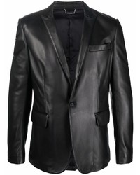 Мужской черный кожаный пиджак от Les Hommes