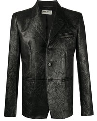 Мужской черный кожаный пиджак от Saint Laurent