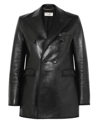 Женский черный кожаный пиджак от Saint Laurent