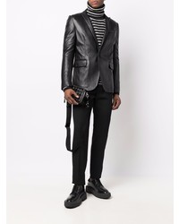 Мужской черный кожаный пиджак от Les Hommes