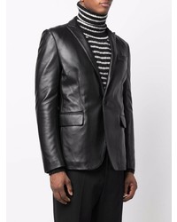 Мужской черный кожаный пиджак от Les Hommes