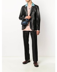 Мужской черный кожаный пиджак от Desa 1972