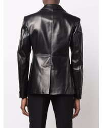 Мужской черный кожаный пиджак от Versace