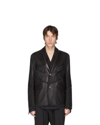 Мужской черный кожаный пиджак от Sulvam
