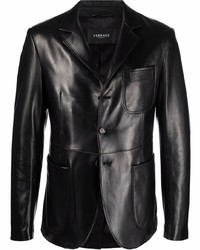 Мужской черный кожаный пиджак от Versace