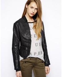 Женский черный кожаный пиджак