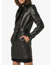 Женский черный кожаный плащ от Saint Laurent