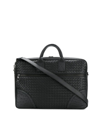 Черный кожаный плетеный портфель от Bottega Veneta