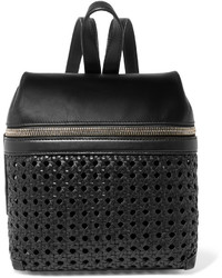 Черный кожаный плетеный рюкзак