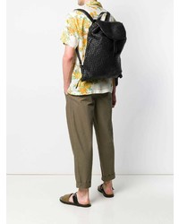 Мужской черный кожаный плетеный рюкзак от Officine Creative