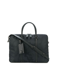 Черный кожаный портфель с камуфляжным принтом