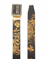 Мужской черный кожаный ремень с принтом от VERSACE JEANS COUTURE