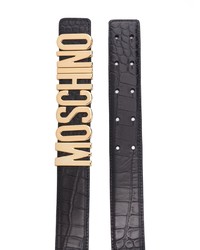 Мужской черный кожаный ремень с украшением от Moschino