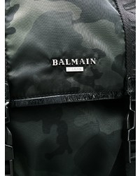 Мужской черный кожаный рюкзак с камуфляжным принтом от Balmain