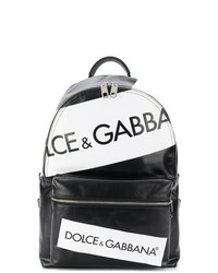 Мужской черный кожаный рюкзак с принтом от Dolce & Gabbana