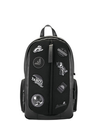 Мужской черный кожаный рюкзак с принтом от Emporio Armani