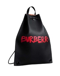 Мужской черный кожаный рюкзак с принтом от Burberry