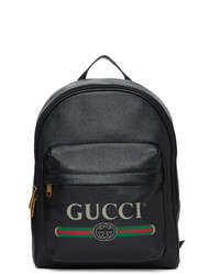 Мужской черный кожаный рюкзак с принтом от Gucci