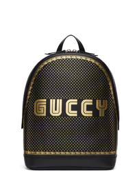 Мужской черный кожаный рюкзак с принтом от Gucci